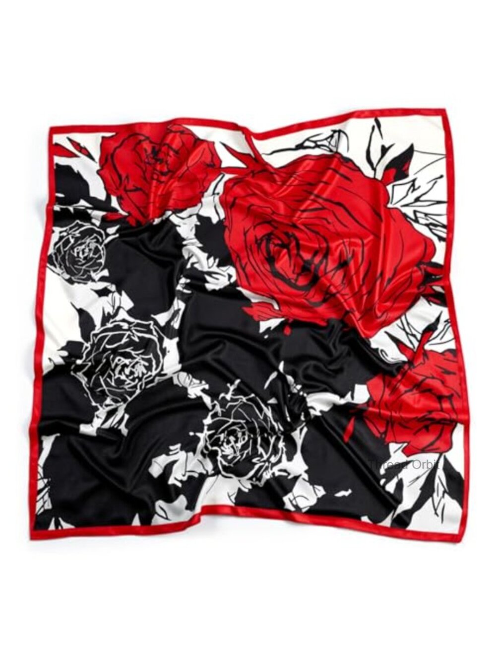 35 inch Satin Square Head Scarf Polyester Retro Rose Print Hair Bandana